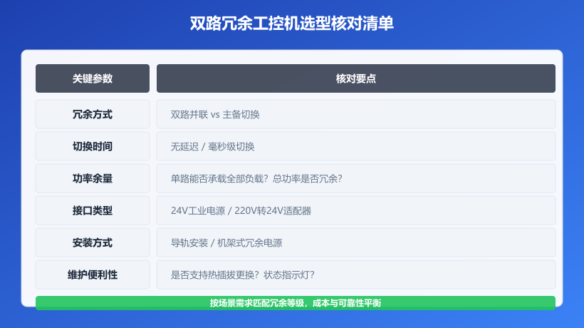 双路冗余工控机选型核对清单