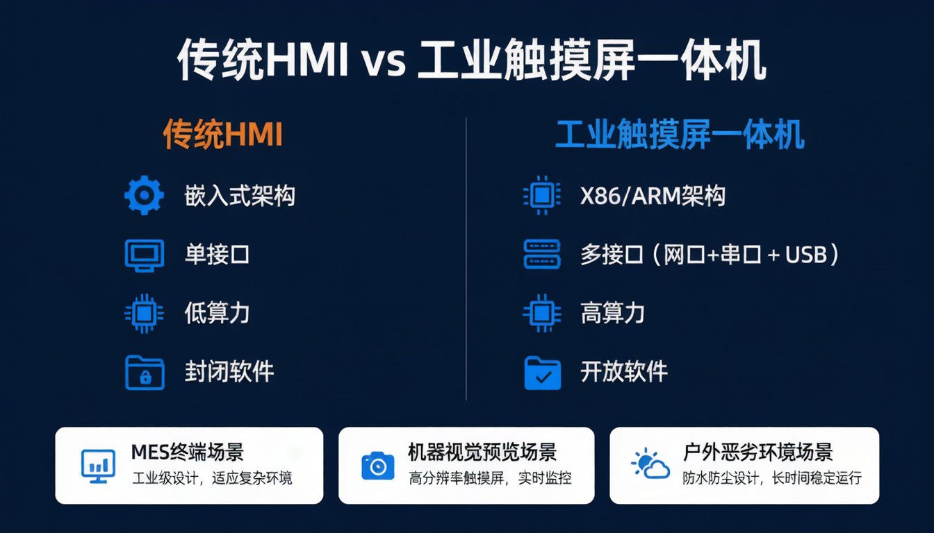 工业触摸屏一体机与传统HMI